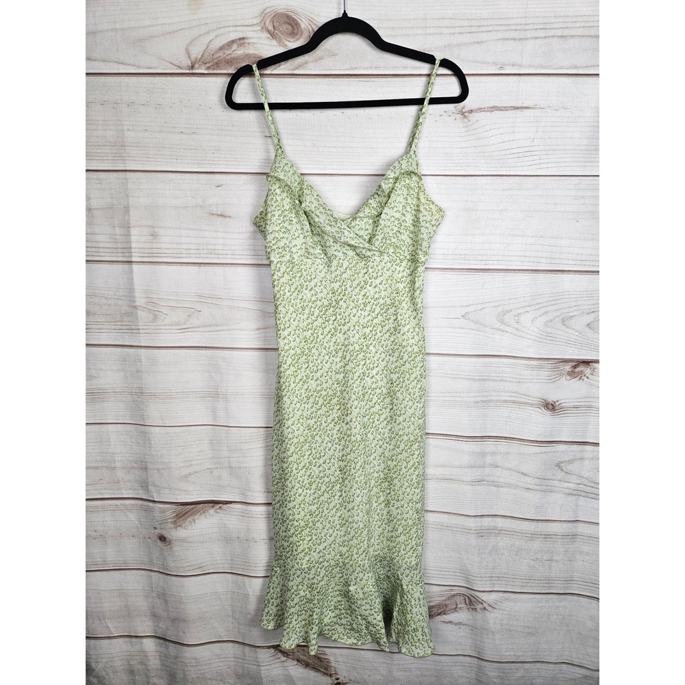 Jonathan Martin Green Floral Ruffle V-Neck Midi Dress Adjustable Straps Size 11